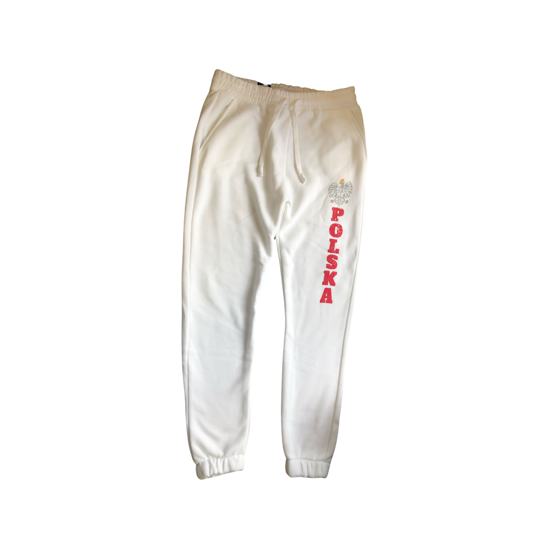 Sweatpants White Joggers with Polish Eagle