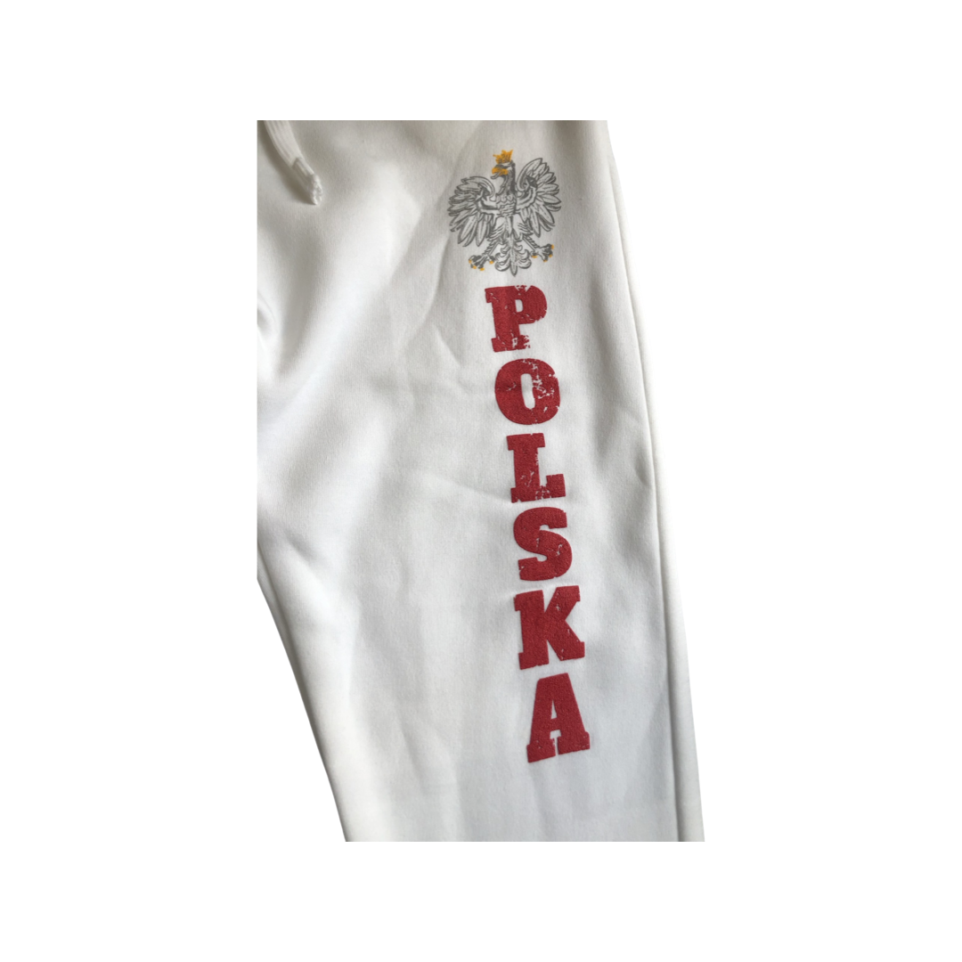 Sweatpants White Joggers with Polish Eagle