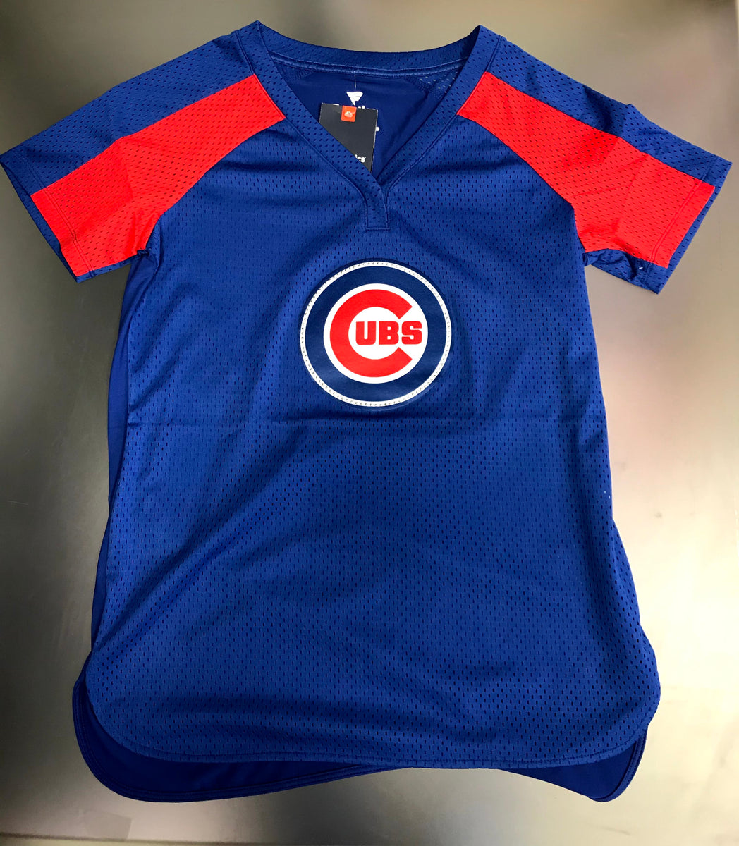 Chicago Cubs MLB Ladies Fanatics V-Neck Cooperstown T-Shirt- Gray 2XL