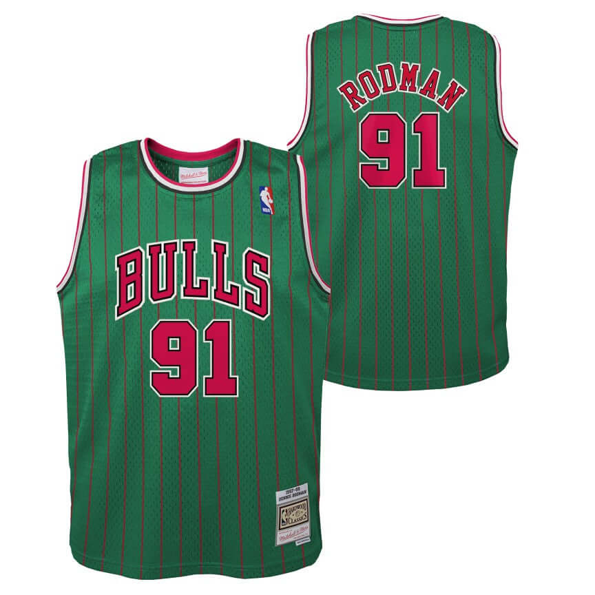 Mitchell & Ness Dennis Rodman Chicago Bulls Red and Green Hardwood Classic Swingman NBA Jersey- Mens Black XXXL