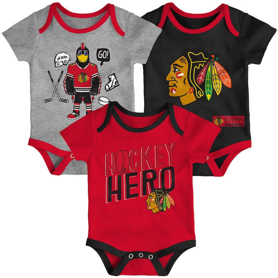 Chicago Blackhawks Triple Claper 3-Pack Creeper Set