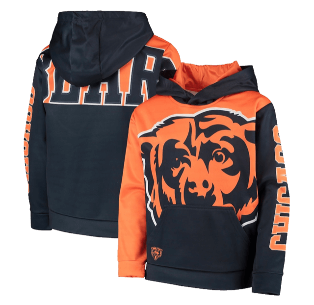 Chicago Bears Youth Quarterback Sneak Pullover Hoodie - Navy/Orange