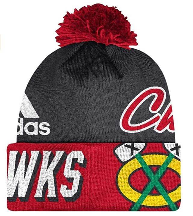 Chicago Blackhawks Men's Beanie NHL Cuffed Pom Knit Winter Hat - Black