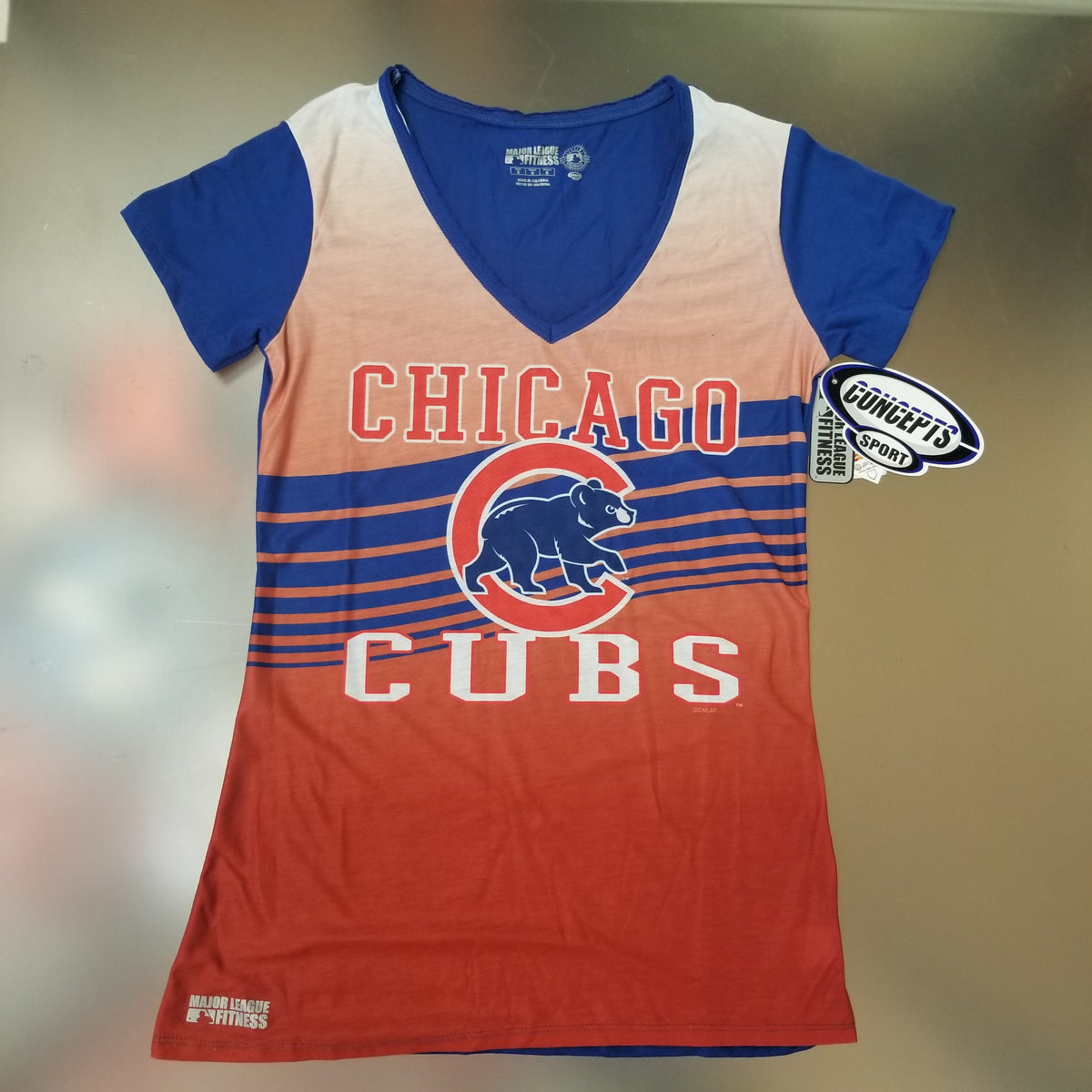 Chicago Cubs New Era Girls Youth Flip Sequin Team V-Neck T-Shirt