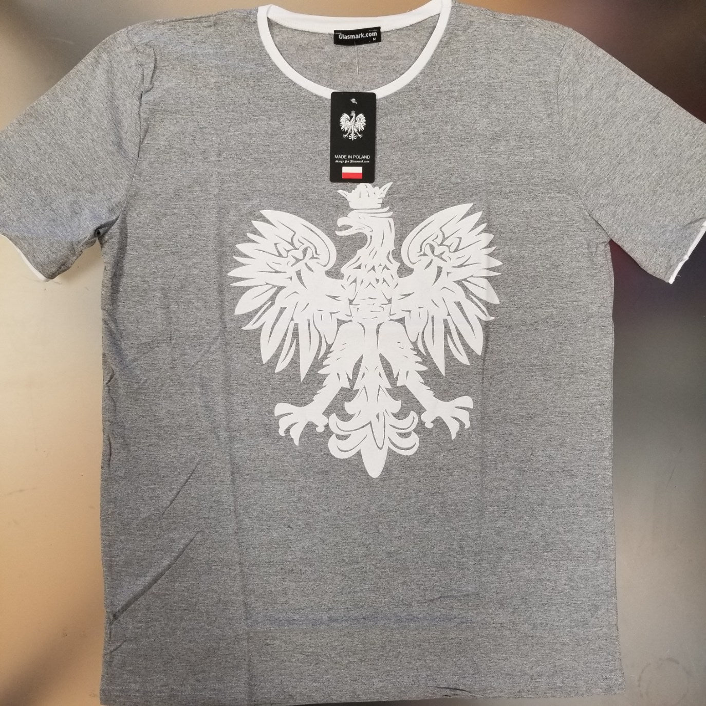 Women's Polish Polska White Printed Eagle OVER-SIZED FIT T-Shirt- Gray MADE IN POLAND