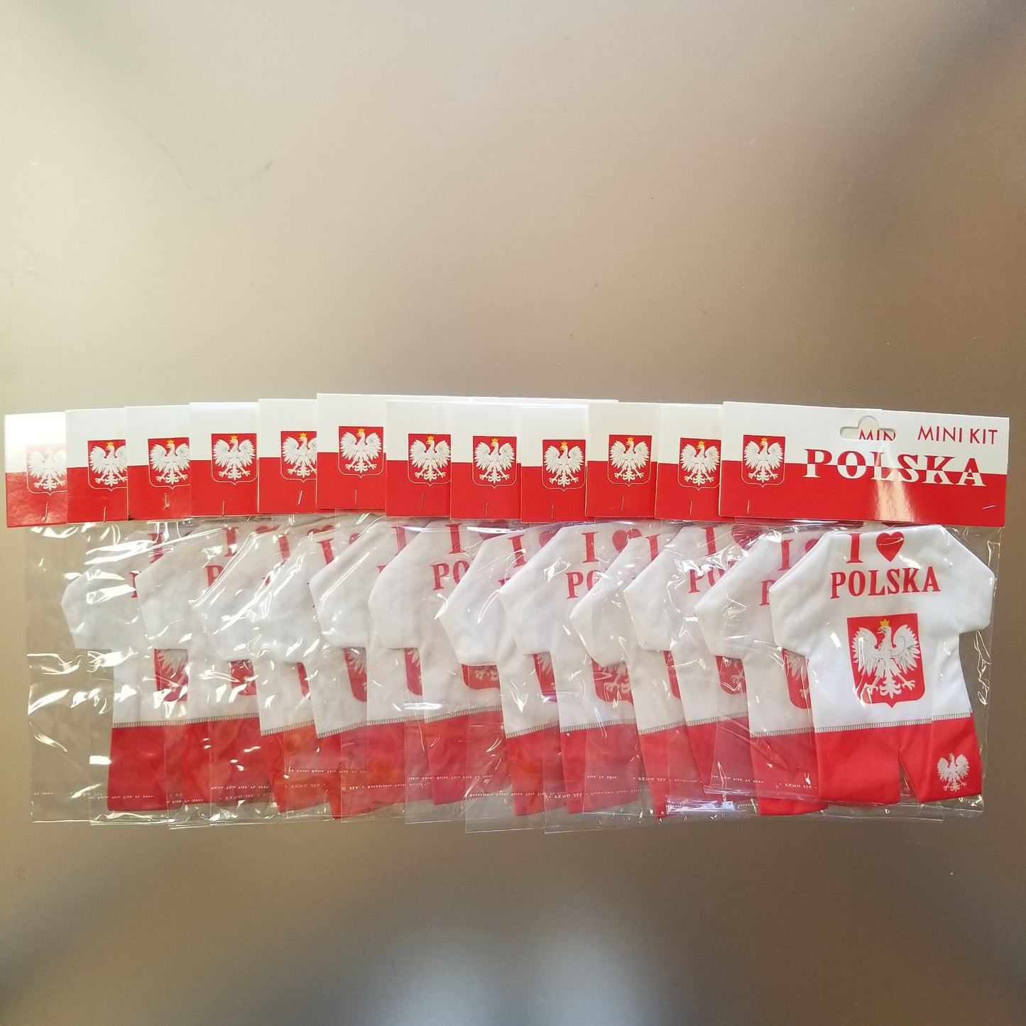 Polska Poland "I love Polska" Mini Kit Soccer Uniform Car Decoration w/ Suction - 12 Pack
