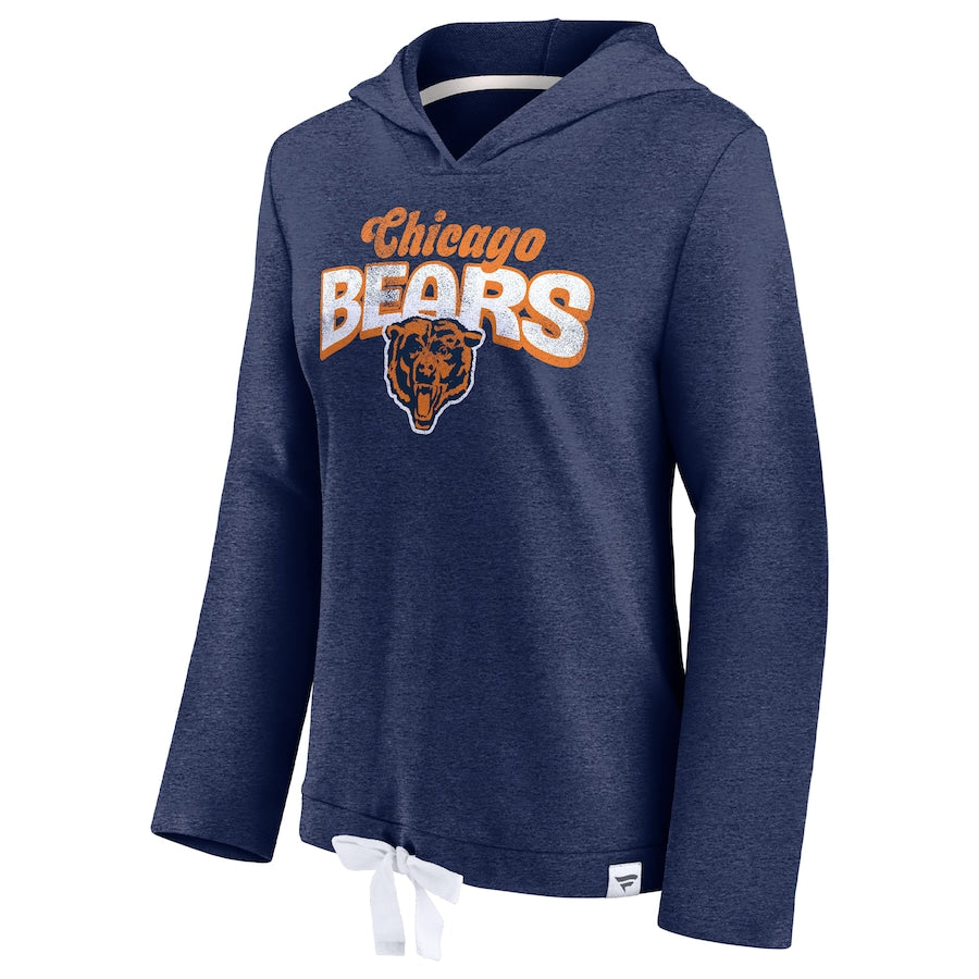 Women's Fanatics Branded Heather Navy Chicago Bears First Team Cropped Lightweight Hooded Top Size: Medium