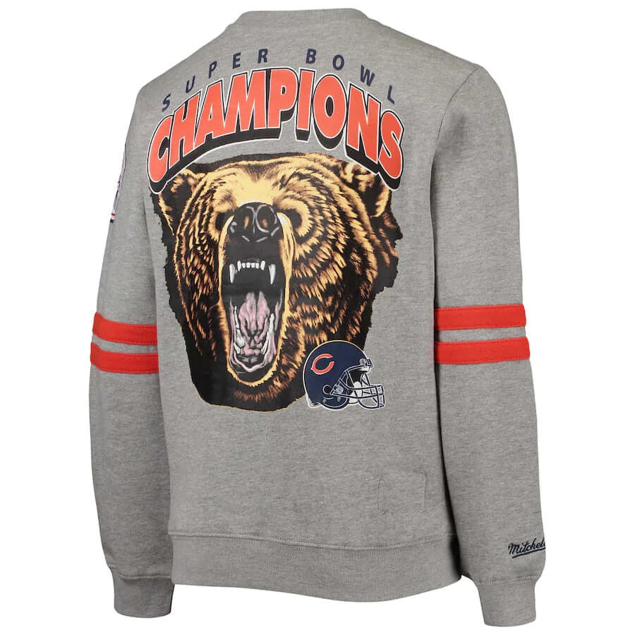 Youth Mitchell & Ness Heathered Gray Chicago Bears Allover Pullover Sweatshirt