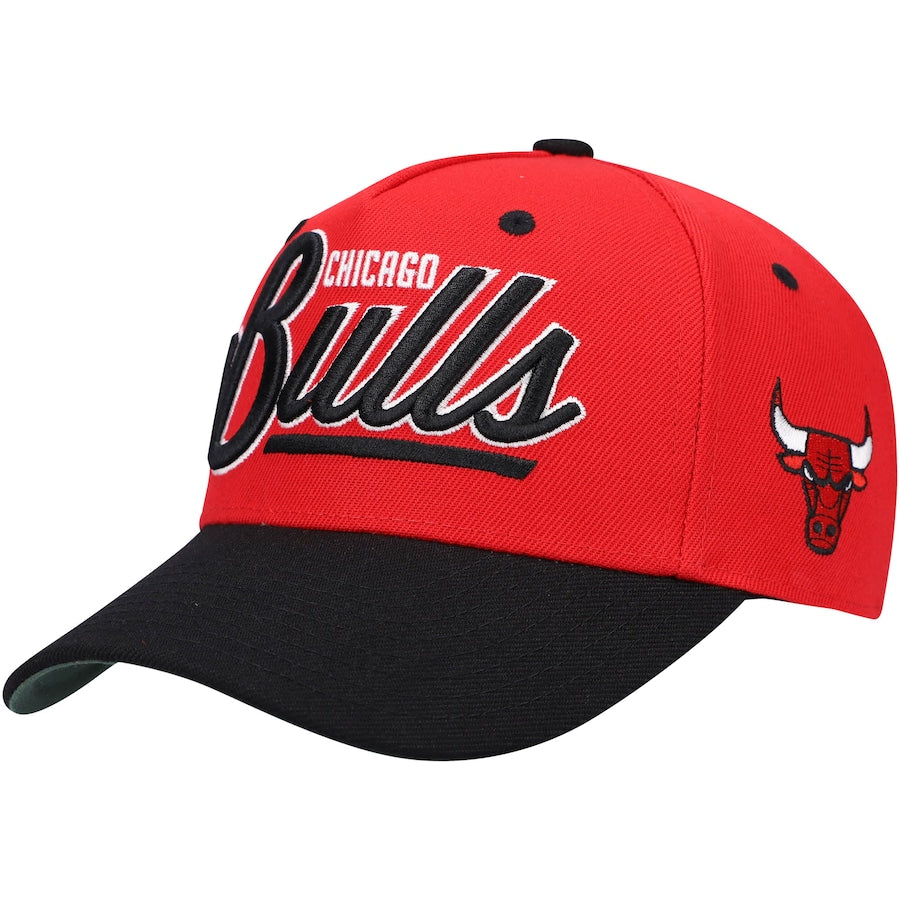 Youth Mitchell & Ness Red Chicago Bulls Retro Script Precurved  Hat