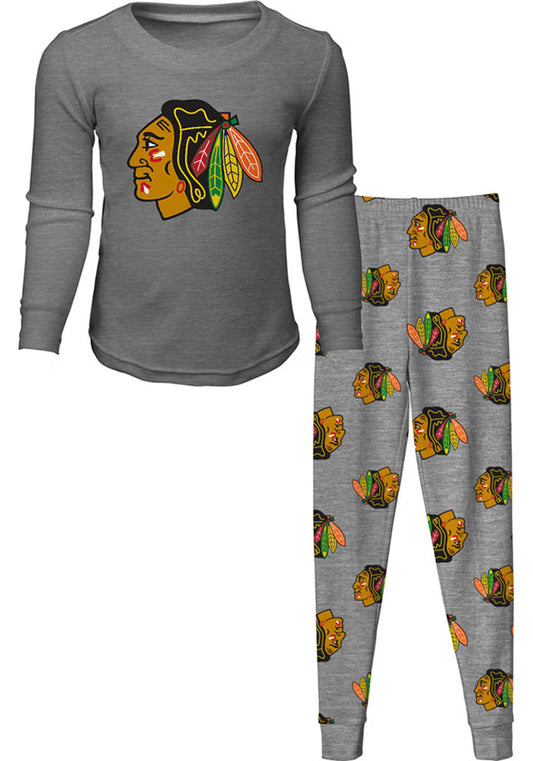 Chicago Blackhawks Boys Toddler Primary Logo PJ Set - Grey