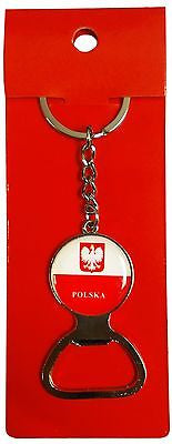 Bulk of Poland Flag Polska Round Bottle Opener Keychain Red and White Polish Key Chain 12 Pack