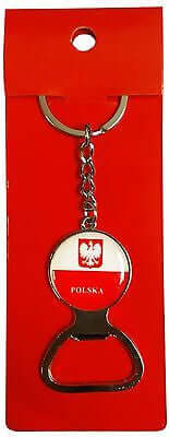 Bulk of Poland Flag Polska Round Bottle Opener Keychain Red and White Polish Key Chain 12 Pack