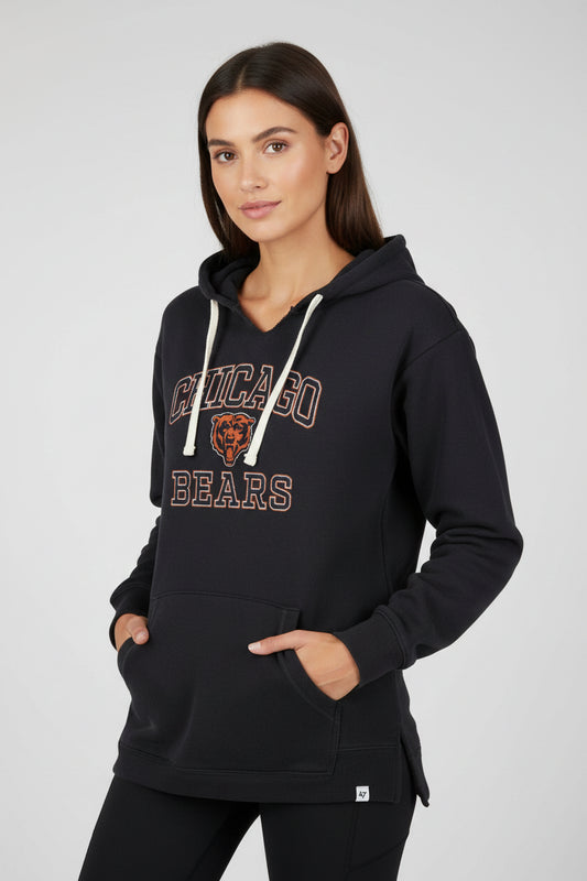 Women's '47 Navy Chicago Bears Wrapped Up Kennedy V-Neck Pullover Hoodie