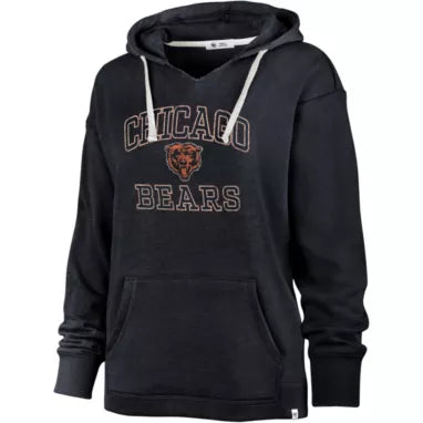 Women's '47 Navy Chicago Bears Wrapped Up Kennedy V-Neck Pullover Hoodie