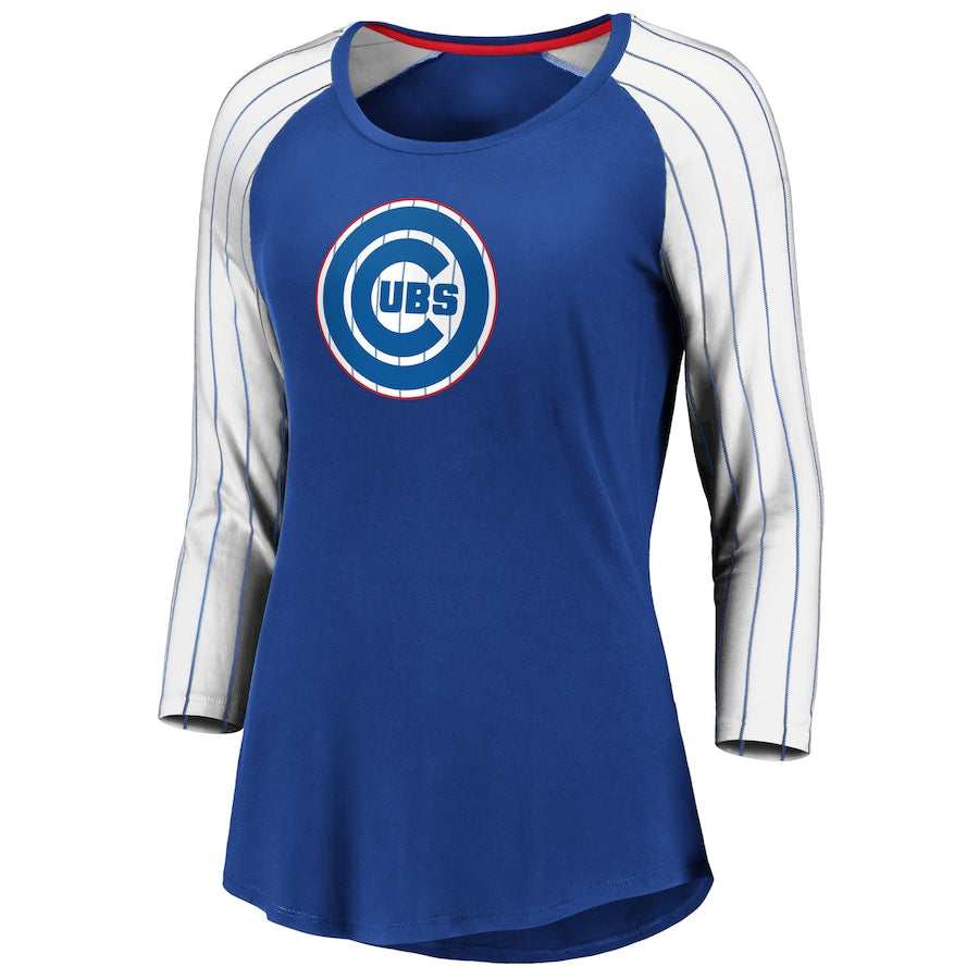 Women's Chicago Cubs Fanatics Branded Royal Iconic Pinstripe Raglan 3/4-Sleeve T-Shirt