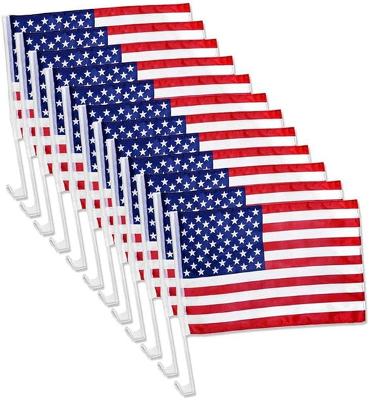 Bulk of US American Car Flag Window Clip 17" x 12", Pack of 12
