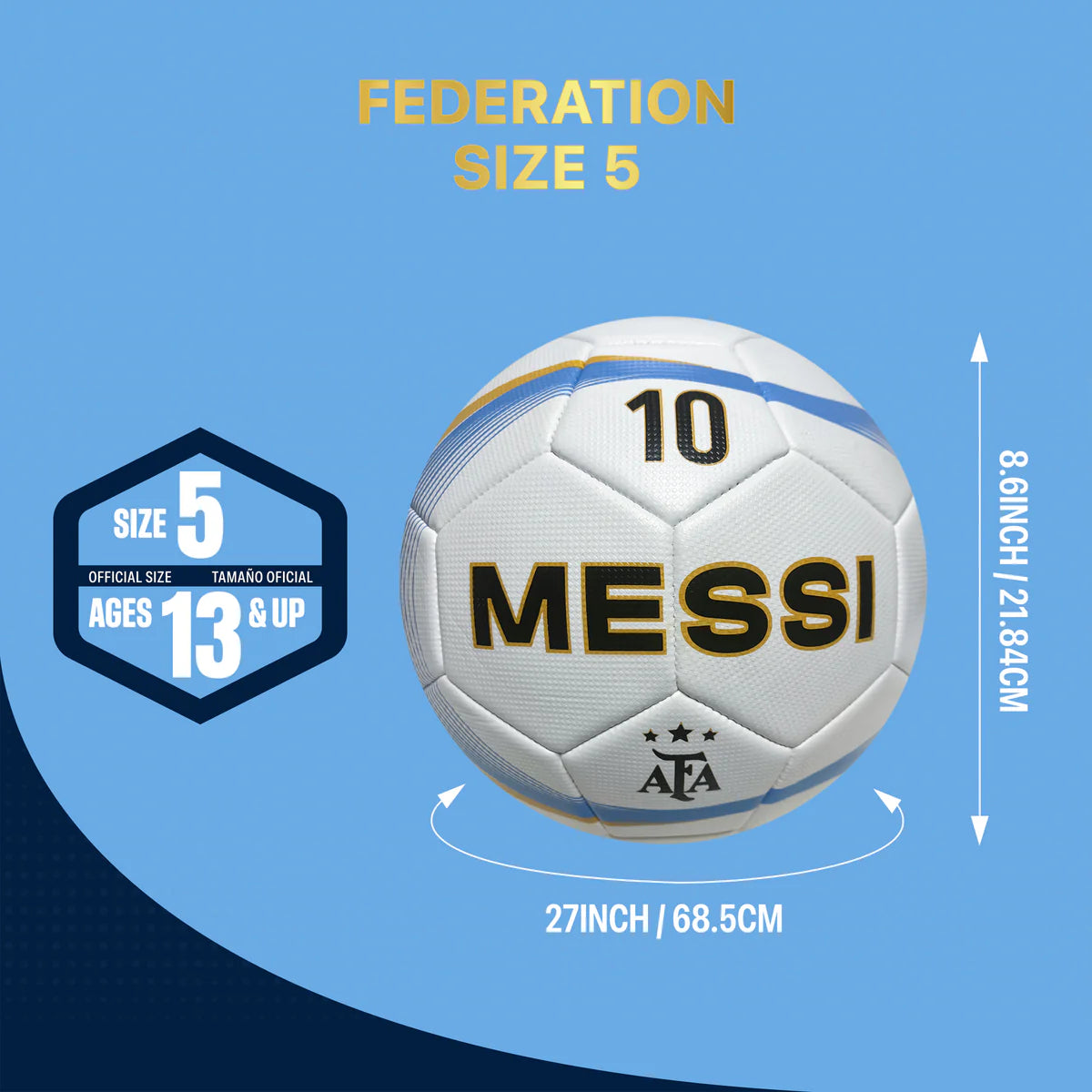 MESSI Argentina Soccer Ball - White - Size 5