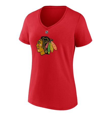 Connor Bedard Chicago Blackhawks Fanatics Women's 2023 NHL Draft Authentic & Number V-Neck T-Shirt - Red