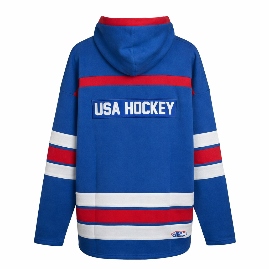 USA Hockey Shield Logo Official Embroidered Blue Lacer Hoodie