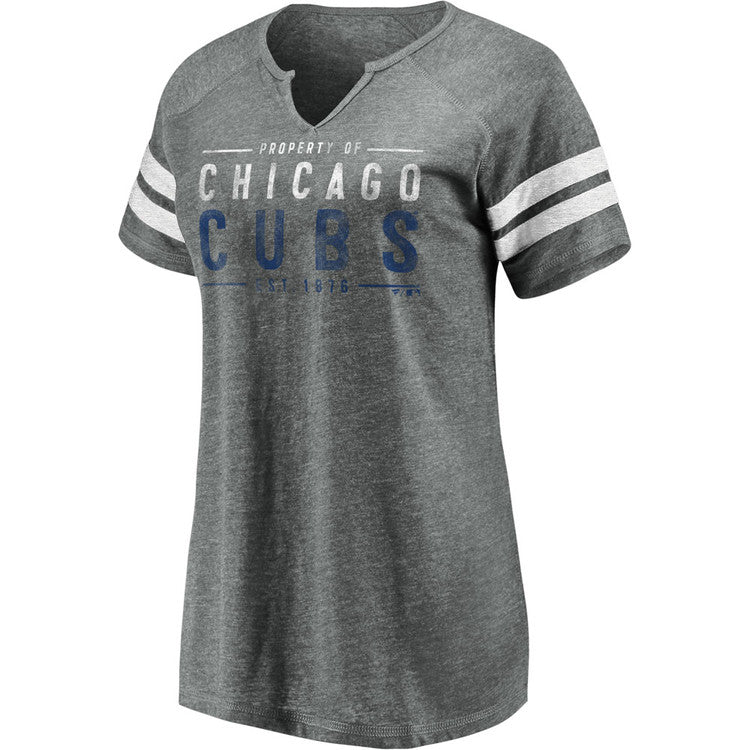 CHICAGO CUBS MLB LADIES FANATICS V-NECK COOPERSTOWN T-SHIRT- GRAY