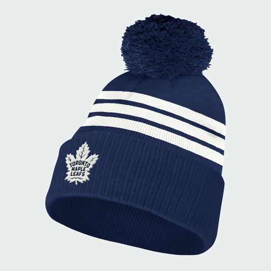 Adidas Men's Royal Toronto Maple Leafs Locker Room Three Stripe Cuffed Knit Hat with Pom