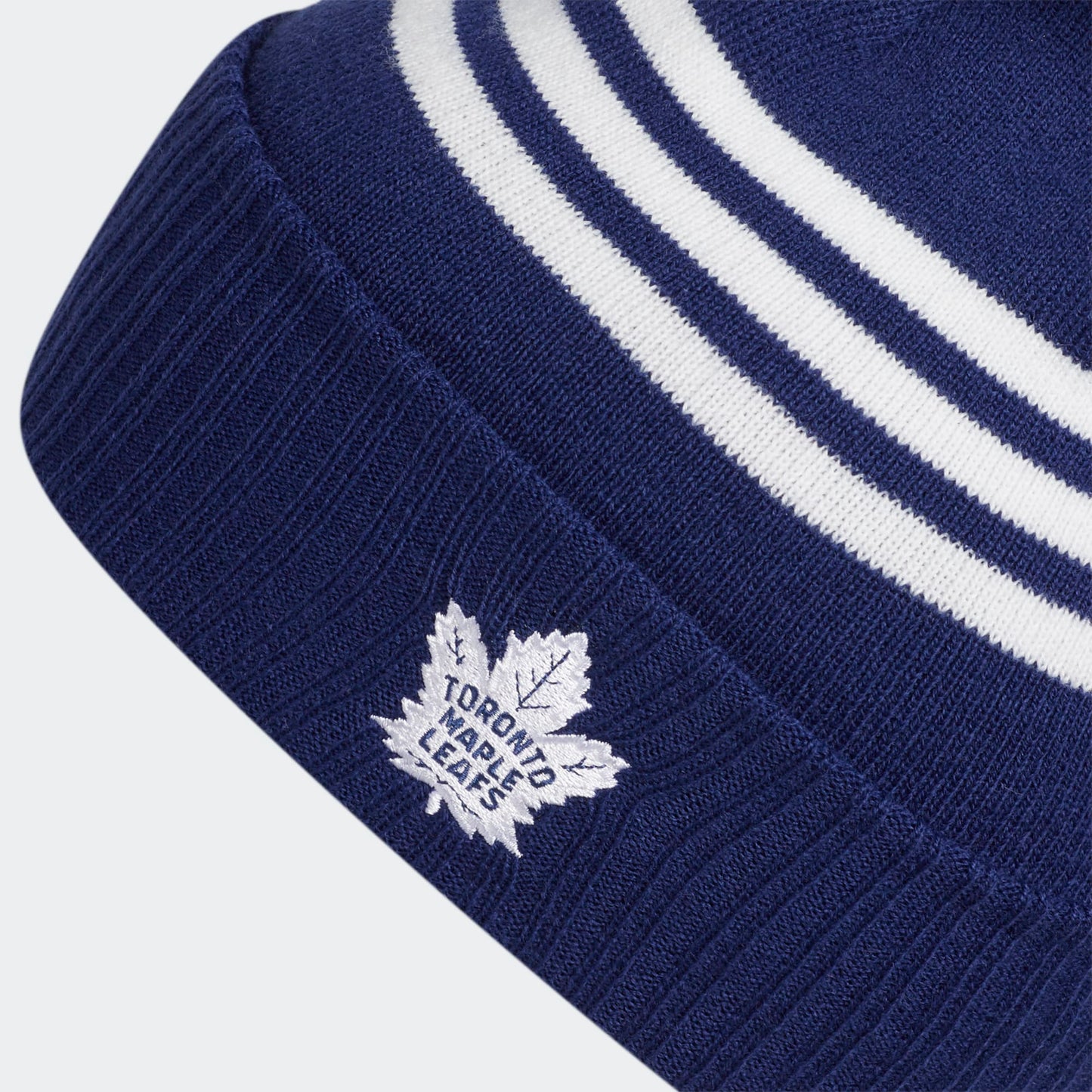 Adidas Men's Royal Toronto Maple Leafs Locker Room Three Stripe Cuffed Knit Hat with Pom