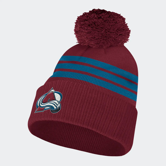 Adidas Men's Burgundy Colorado Avalanche Three Stripe Cuffed Knit Hat with Pom