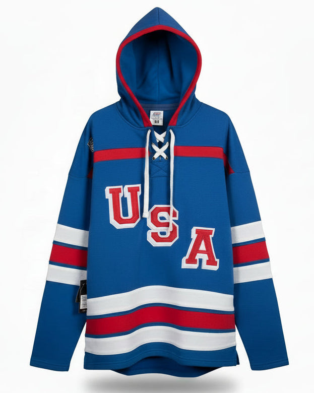 USA Hockey Shield Logo Official Embroidered Blue Lacer Hoodie
