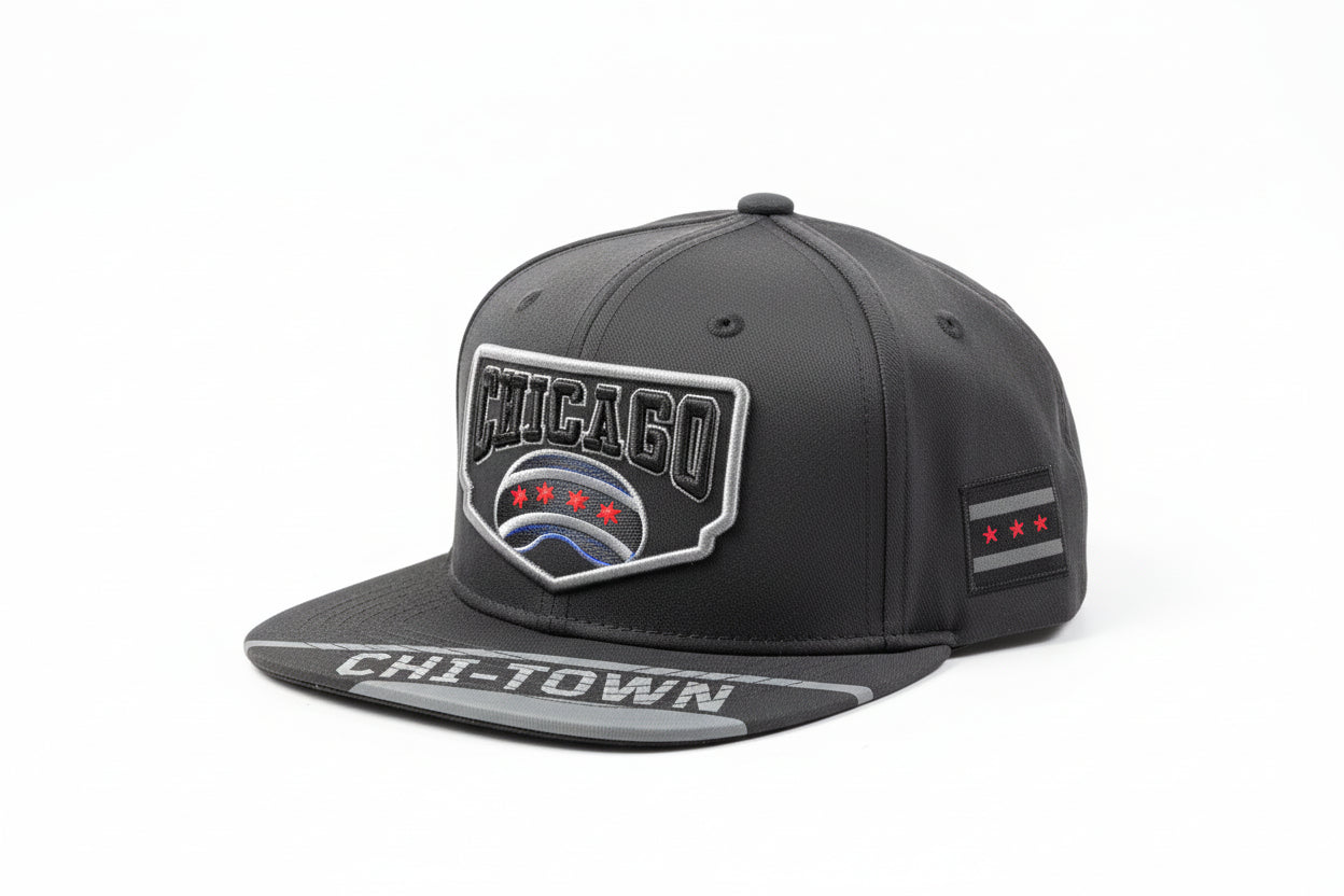 Chicago "Chi-Town" Black Themed Flat Brim Hat