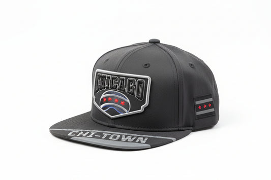 Chicago "Chi-Town" Black Themed Flat Brim Hat