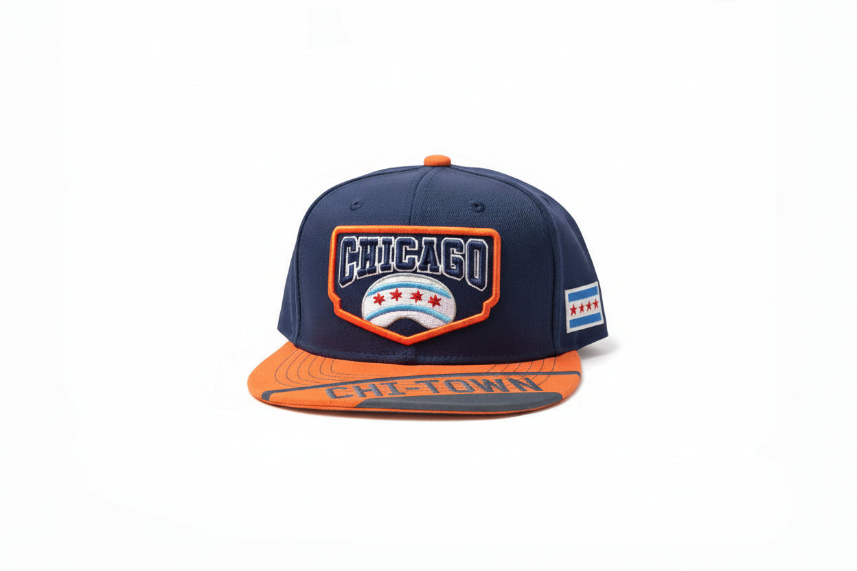 Chicago "Chi-Town" Orange and Navy Flat Brim Hat