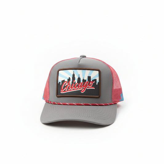 Chicago Skyline Grey Roped Trucker Hat