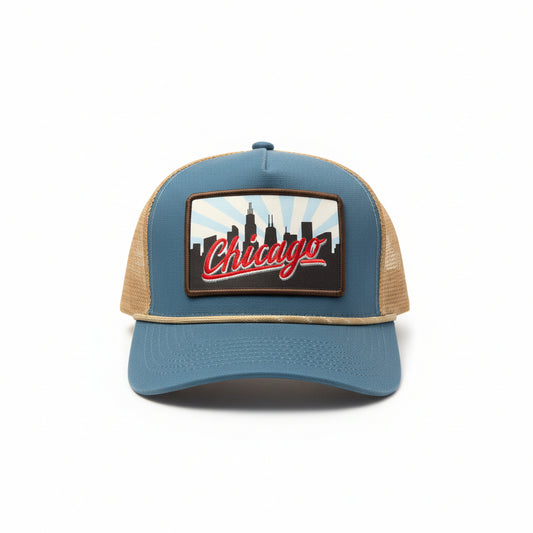 Chicago Skyline Blue Roped Meshback Trucker Hat