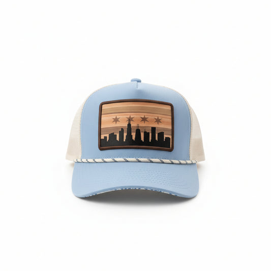 Chicago Skyline Light Blue Roped Meshback Trucker Hat