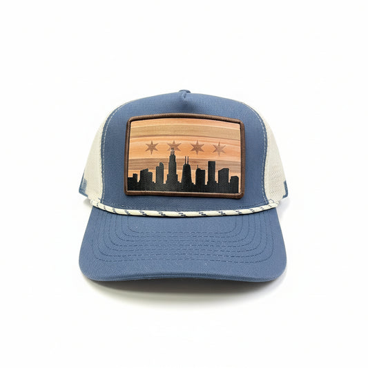 Chicago Skyline Dark Blue Roped Meshback Trucker Hat