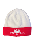 Polish Polska  2 Knit Winter Hat -White -Red  With  Eagle- Made in Poland