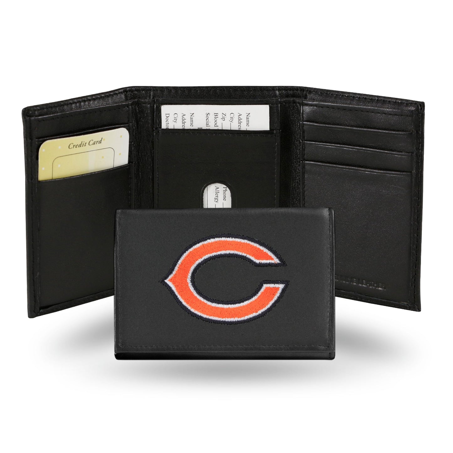 NFL Chicago Bears Embroidered Genuine Leather Tri-fold Wallet 3.25" x 4.25"