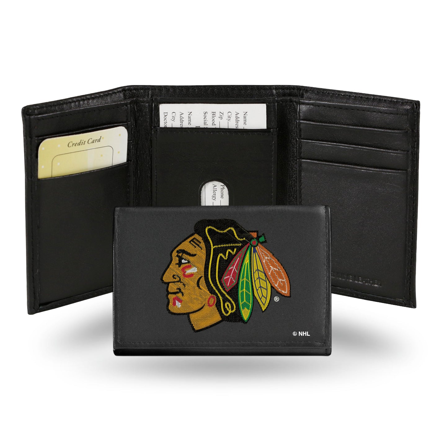 NHL Chicago Blackhawks Embroidered Genuine Leather Tri-fold Wallet 3.25" x 4.25"