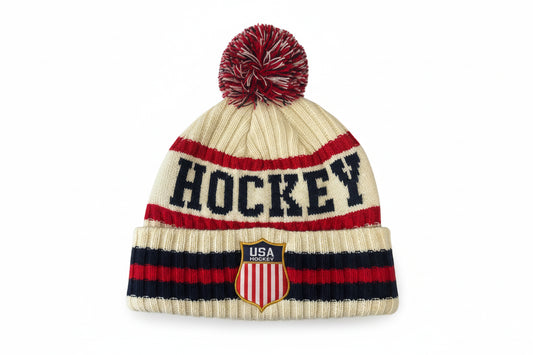 USA 2026 Hockey Shield Official Licensed Vintage Cream Knit Hat