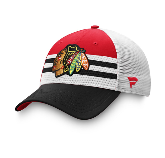 BLACKHAWKS White Mesh Trucker Hat Adjustable Fanatics Branded