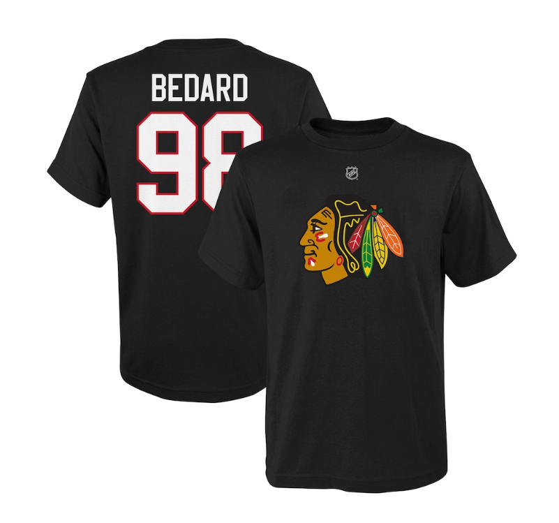 Youth Chicago Blackhawks Connor Bedard Red 2023 NHL Draft Authentic Stack Player Name & Number T-Shirt