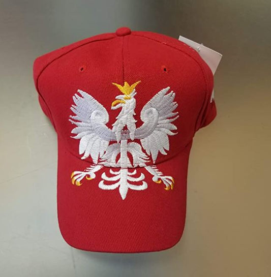 Bulk of Polish Giant Eagle Embroidred Adjustable Poland Hat - Red 12 Pack