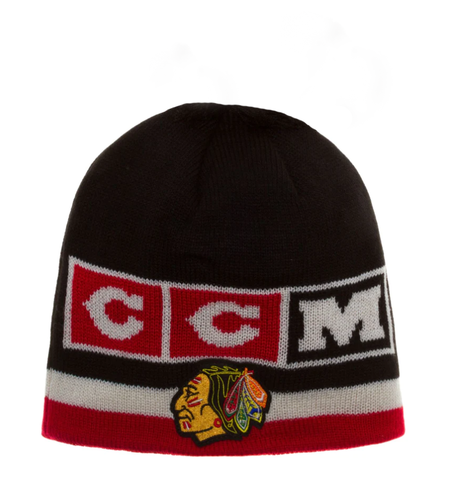 Chicago Blackhawks Vintage Logo Knit Hat CCM NHL Official Black Beanie
