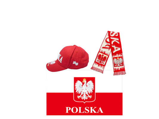 Polish 100D Flag + Polska Hat With Eagle Embloidered + Poland Scarf