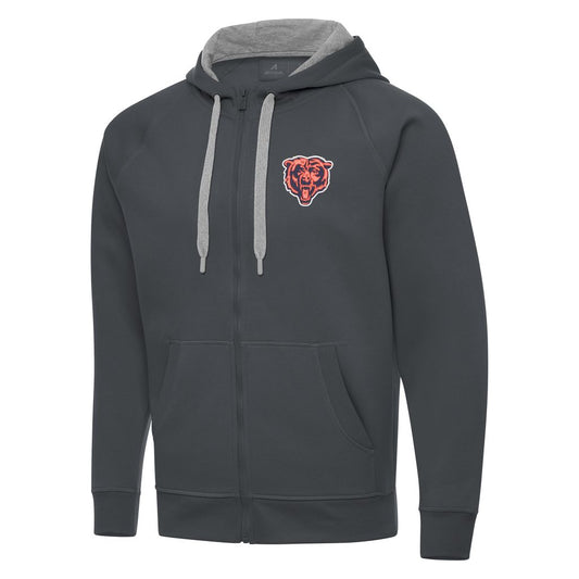 Men's Antigua Charcol Gray Chicago Bears Victory Full-Zip Hoodie