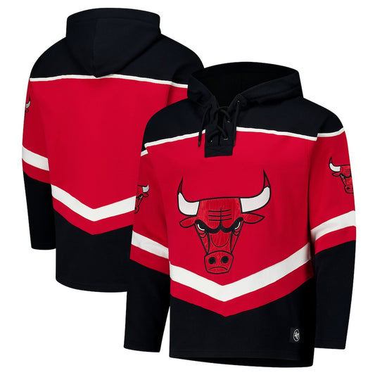 Chicago Bulls '47 Red Oversized Tri-Satin Layup Lacer Pullover Hoodie