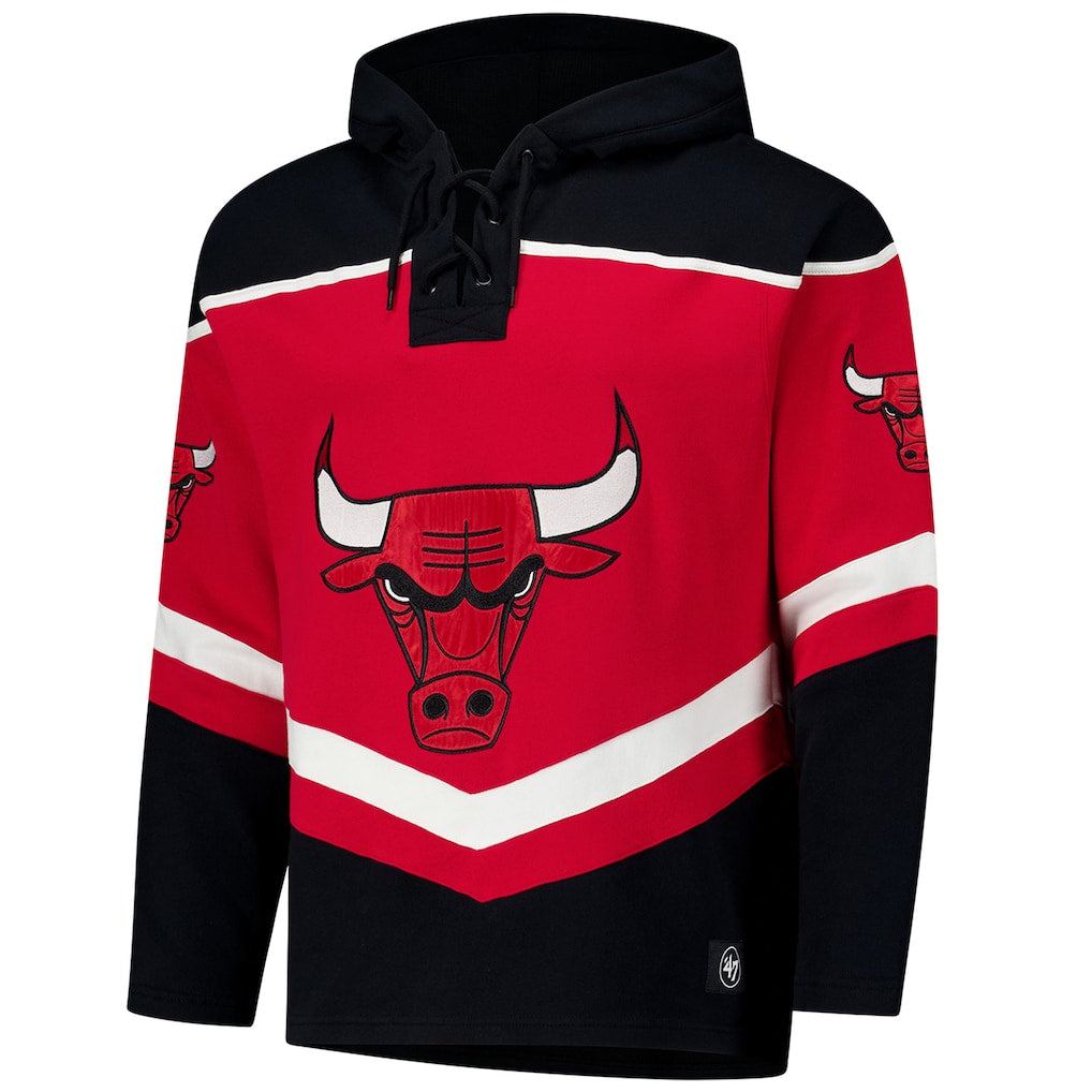 Chicago Bulls '47 Red Oversized Tri-Satin Layup Lacer Pullover Hoodie