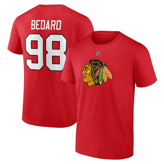 Youth Chicago Blackhawks Connor Bedard Red 2023 NHL Draft Authentic Stack Player Name & Number T-Shirt