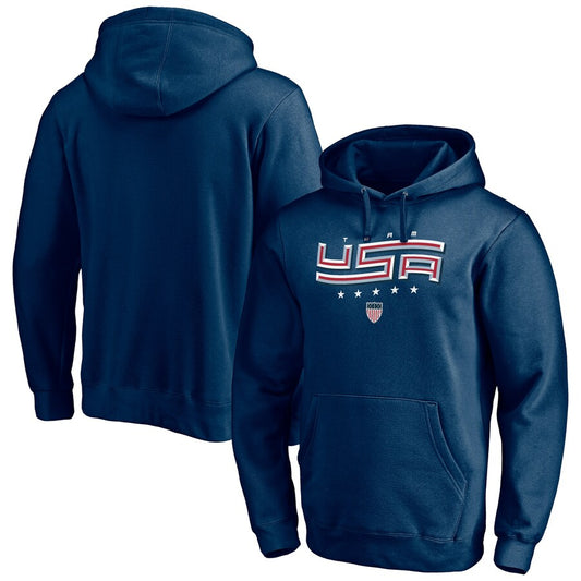 Men's Fanatics Branded Navy Team USA 2022 Winter Olympics Warped Fitted Pullover Hoodie