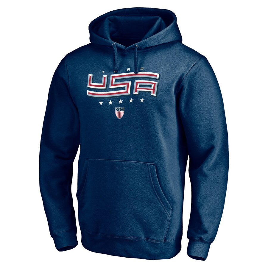 Men's Fanatics Branded Navy Team USA 2022 Winter Olympics Warped Fitted Pullover Hoodie